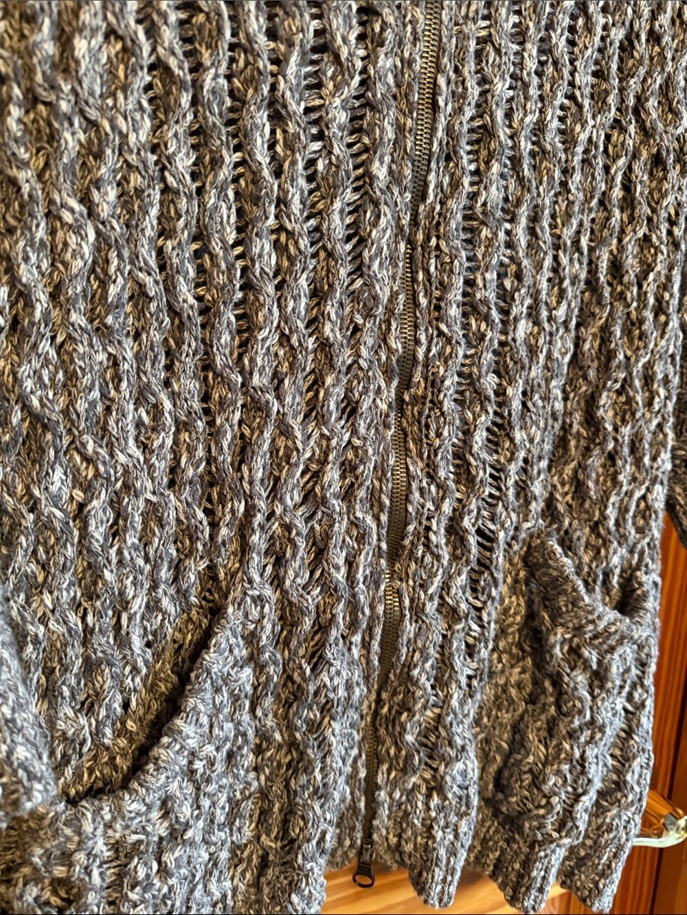 Free People Gray Marled Open-Knit Hooded Zip Cardigan - Picture 4 of 7